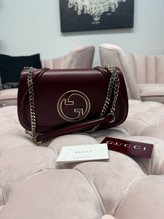 Gucci Handbags - Gucci Burgundy Leather Shoulder Bag with Gold Double G